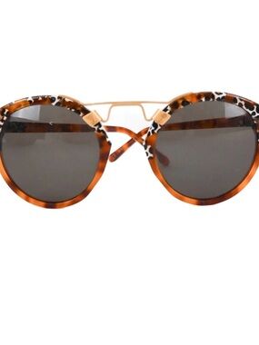 KREWE Round Tortoise and Black Accent Sunglasses with Gold Bridge